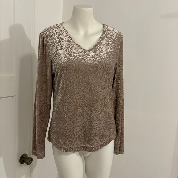 Preston and York Velvet Floral Neutral Long Sleeve Blouse size M - Picture 1 of 6